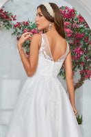 Load image into Gallery viewer, White Mid-Calf Tulle Wedding Dress with Lace