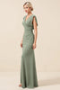 Load image into Gallery viewer, Chiffon V Neck Long Eucalyptus Bridesmaid Dress With Slit