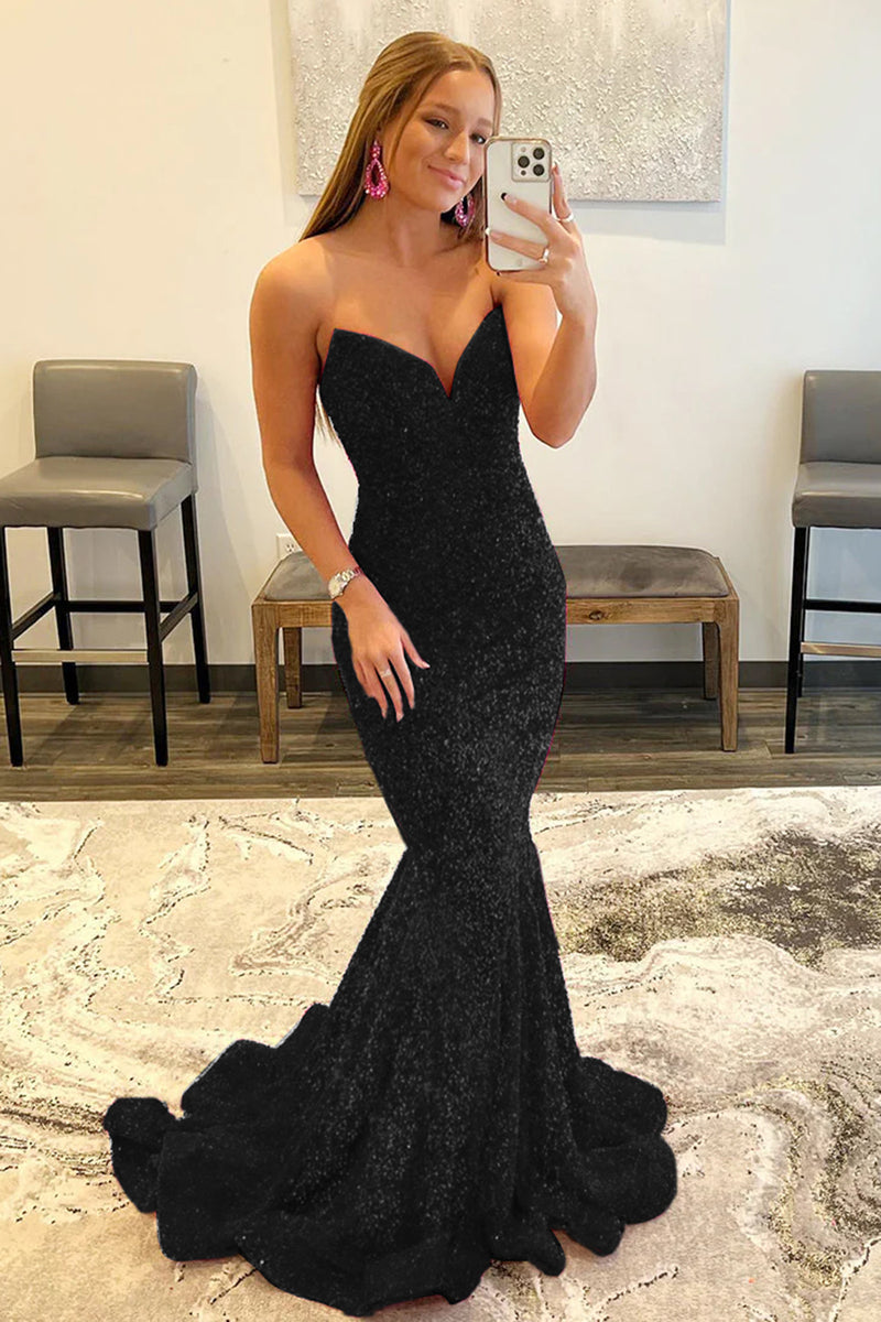 Load image into Gallery viewer, Fuchsia Sequin Mermaid Strapless Prom Dress