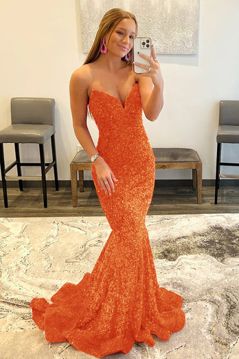 Royal Blue Sequin Mermaid Strapless Prom Dress