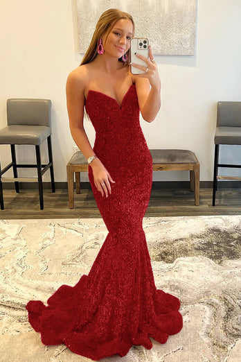 Royal Blue Sequin Mermaid Strapless Prom Dress