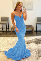 Load image into Gallery viewer, Royal Blue Sequin Mermaid Strapless Prom Dress