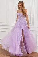 Load image into Gallery viewer, Navy Tulle Princess Prom Dress with Appliques