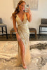 Load image into Gallery viewer, Sheath Deep V Neck Golden Beaded Sparkly Prom Dress with Silt