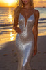 Load image into Gallery viewer, Sparkly Silver Backless Mermaid Long Formal Dress
