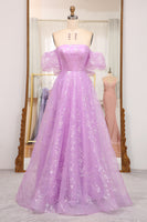 Load image into Gallery viewer, Lilac A Line Off The Shoulder Long Corset Prom Dress