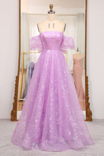 Lilac A Line Off The Shoulder Long Corset Prom Dress