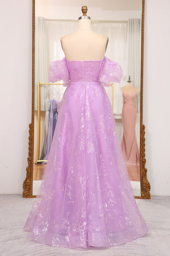 Lilac A Line Off The Shoulder Long Corset Prom Dress