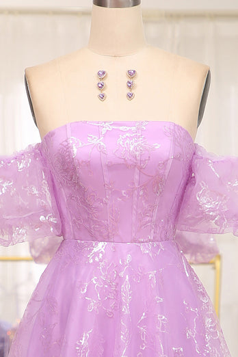 Lilac A Line Off The Shoulder Long Corset Prom Dress