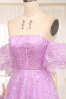 Load image into Gallery viewer, Lilac A Line Off The Shoulder Long Corset Prom Dress