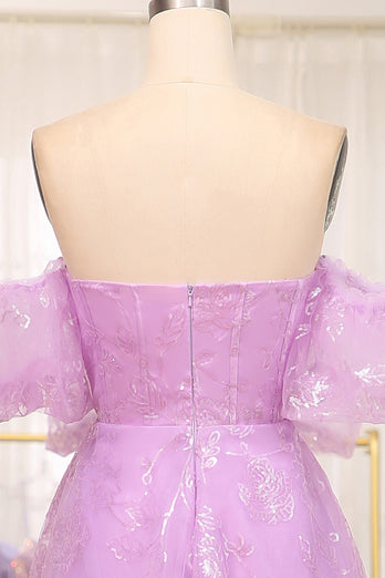 Lilac A Line Off The Shoulder Long Corset Prom Dress