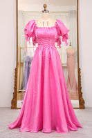 Load image into Gallery viewer, A Line Fuchsia Square Neck Long Prom Dress