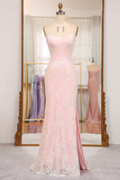 Load image into Gallery viewer, Sparkly Mermaid Pink Spaghetti Straps Long Prom Dress with Sequins