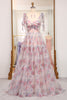 Load image into Gallery viewer, A Line Pink Floral Print Adjustable Straps Long Prom Dress