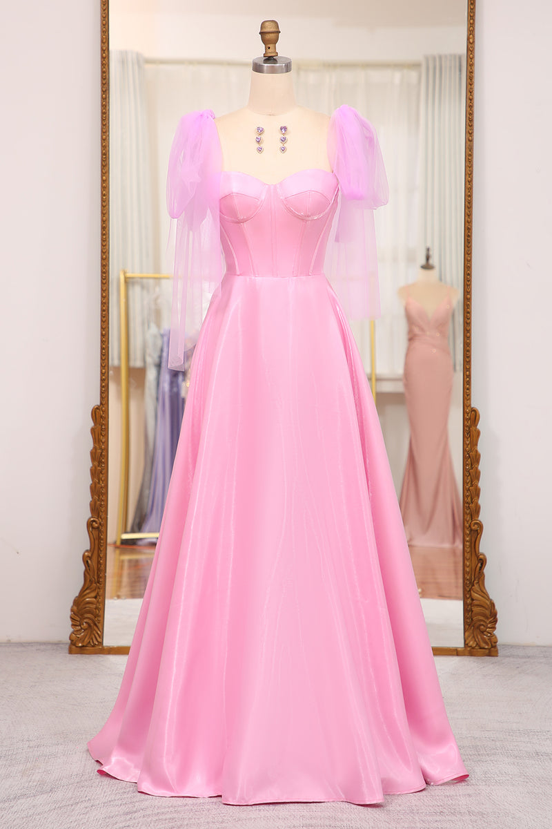 Load image into Gallery viewer, Pink A Line Spaghetti Straps Long Corset Prom Dress