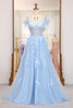 Load image into Gallery viewer, Light Blue A-line Tulle Corset Prom Dress with Appliques
