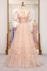 Load image into Gallery viewer, A-Line Champagne Printed Square Neck Long Prom Dress