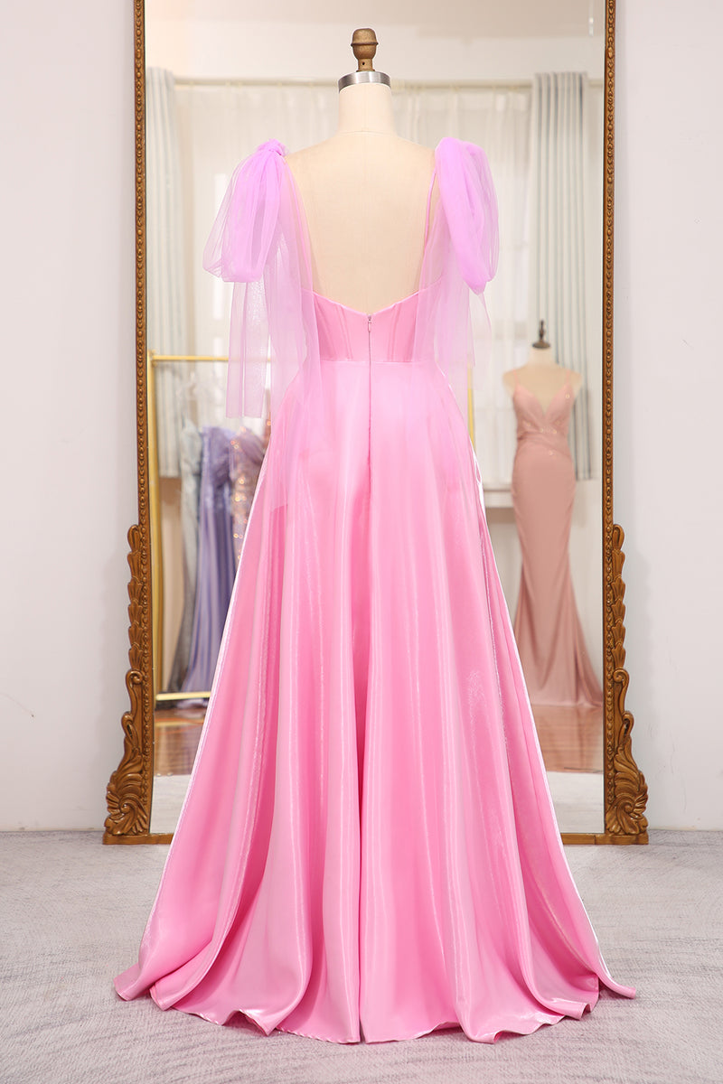 Load image into Gallery viewer, Pink A Line Spaghetti Straps Long Corset Prom Dress