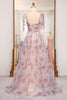 Load image into Gallery viewer, A Line Pink Floral Print Adjustable Straps Long Prom Dress