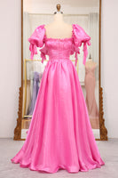 Load image into Gallery viewer, A Line Fuchsia Square Neck Long Prom Dress