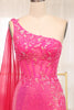 Load image into Gallery viewer, Mermaid Fuchsia Sequin One Shoulder Corset Long Prom Dress with Slit