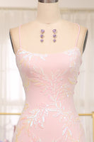Load image into Gallery viewer, Sparkly Mermaid Pink Spaghetti Straps Long Prom Dress with Sequins