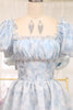 Load image into Gallery viewer, Light Blue Printed A Line Square Neck Long Tiered Prom Dress