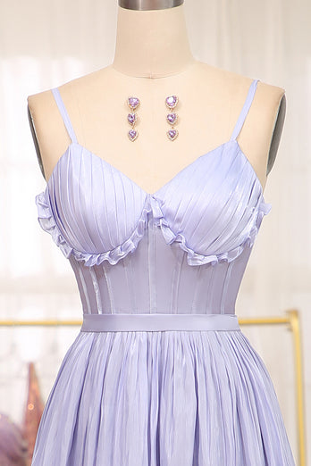 A-Line Lavender Spaghetti Strap Long Prom Dress with Slit
