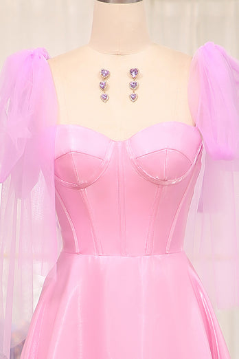 Pink A Line Spaghetti Straps Long Corset Prom Dress