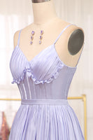 Load image into Gallery viewer, A-Line Lavender Spaghetti Strap Long Prom Dress with Slit