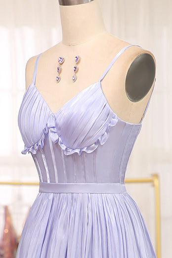 A-Line Lavender Spaghetti Strap Long Prom Dress with Slit