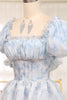 Load image into Gallery viewer, Light Blue Printed A Line Square Neck Long Tiered Prom Dress