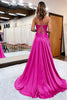 Load image into Gallery viewer, A Line Lilac Satin Beaded Prom Dress with Slit