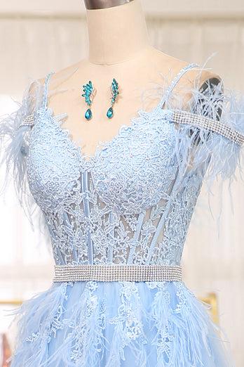 Light Blue A-line Tulle Corset Prom Dress with Appliques