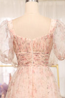 Load image into Gallery viewer, A-Line Champagne Printed Square Neck Long Prom Dress