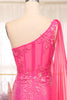 Load image into Gallery viewer, Mermaid Fuchsia Sequin One Shoulder Corset Long Prom Dress with Slit