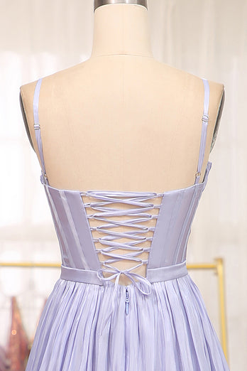 A-Line Lavender Spaghetti Strap Long Prom Dress with Slit