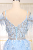 Load image into Gallery viewer, Light Blue A-line Tulle Corset Prom Dress with Appliques