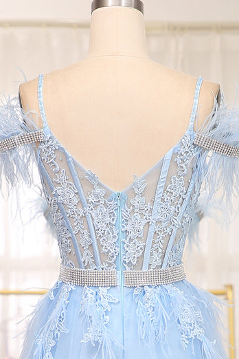 Light Blue A-line Tulle Corset Prom Dress with Appliques