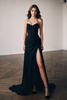 Load image into Gallery viewer, Mermaid Black Spaghetti Straps Satin Long Prom Dress With Slit