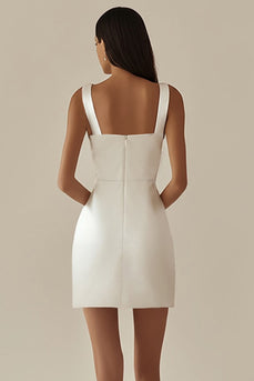 Satin White Bodycon Cowl Neck Graduation Dress