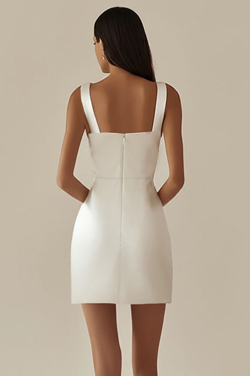 Load image into Gallery viewer, Satin White Bodycon Cowl Neck Graduation Dress