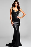 Load image into Gallery viewer, Spaghetti Straps Mermaid Lace Up Back Black Tie Dress
