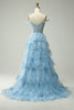 Load image into Gallery viewer, Golden A-line Off The Shoulder Tiered Prom Dress with Sequins
