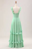 Load image into Gallery viewer, Green A Line Off The Shoulder Corset Bridesmaid Dress With Ruffles