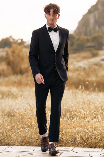 Black Notched Lapel Single Breasted 3 Pieces Men's Jacquard Suits