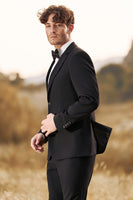 Load image into Gallery viewer, Black Notched Lapel Single Breasted 3 Pieces Men&#39;s Jacquard Suits