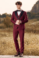Load image into Gallery viewer, Burgundy Men&#39;s 3 Pieces Peak Lapel One Button Prom Suits