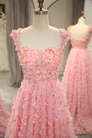 Load image into Gallery viewer, A-line Off The Shoulder Pink Long Bridesmaid Dress with 3D Flowers