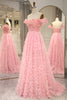 Load image into Gallery viewer, A-line Off The Shoulder Pink Long Bridesmaid Dress with 3D Flowers